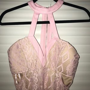 Sexy Soft pink lace cut out dress